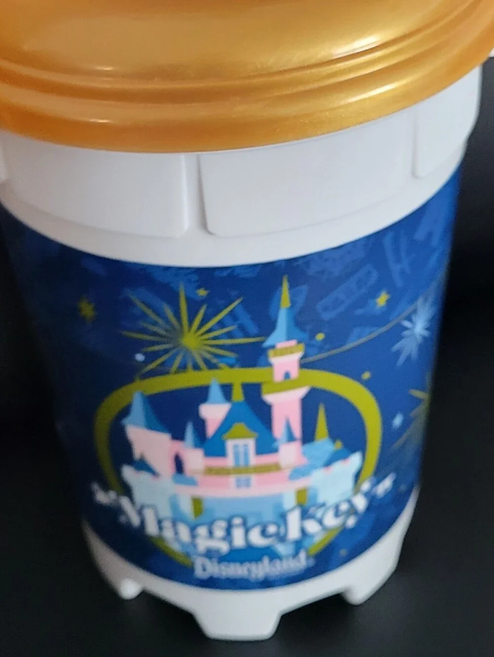 Disney Parks Magic Key Party Popcorn Bucket Collectible, Blue, Gold & White